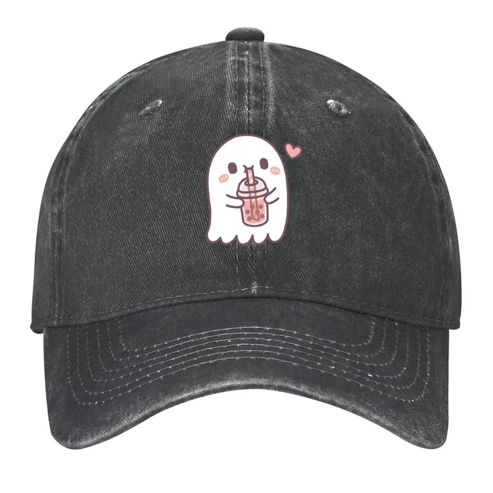 2026 Cute Ghost Loves Boba Tea Baseball Cap derby hat Hood party Hat Sun Hat For Children Men Golf Wear Women's