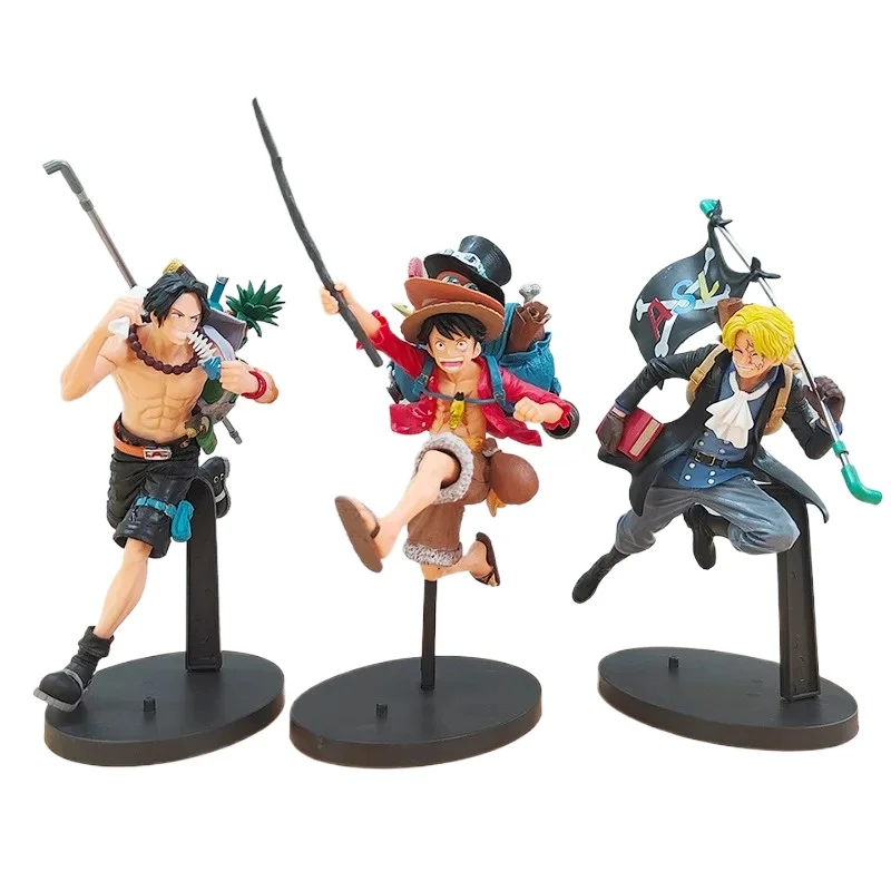 Bandai – figurine une pièce Luffy trois frères, 3 pièces/ensemble de Sabo Ace Luffy, modèle animé, décorations de bureau, cadeau de Collection pour enfants
