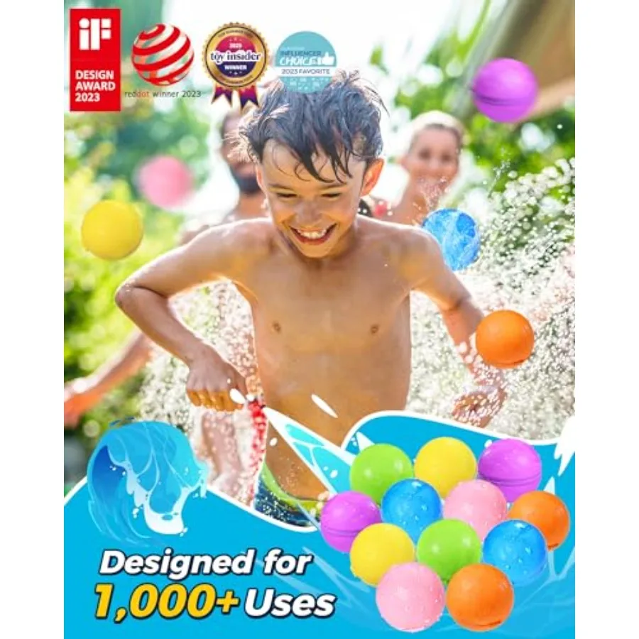 Reusable water balloons for summer outdoor activities, silicone material, vibrant multicolor, self-sealing splash balls for poo