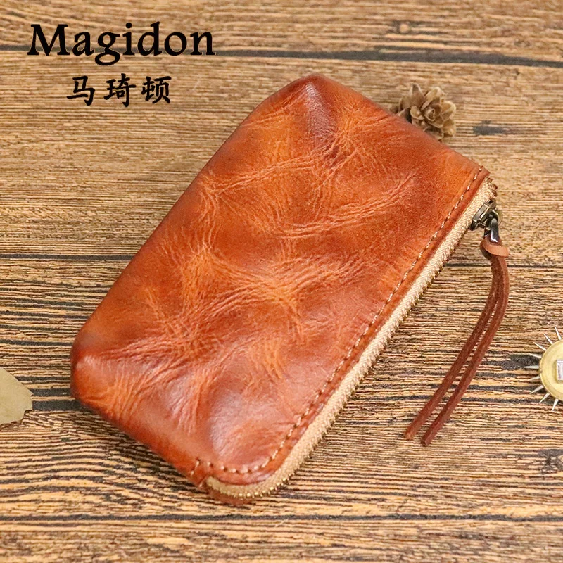 

Handcrafted Top Layer Cowhide Leather Wallet Women's Coin Purse Tanned Leather Dyed Color Folds Short Style Summer Bag