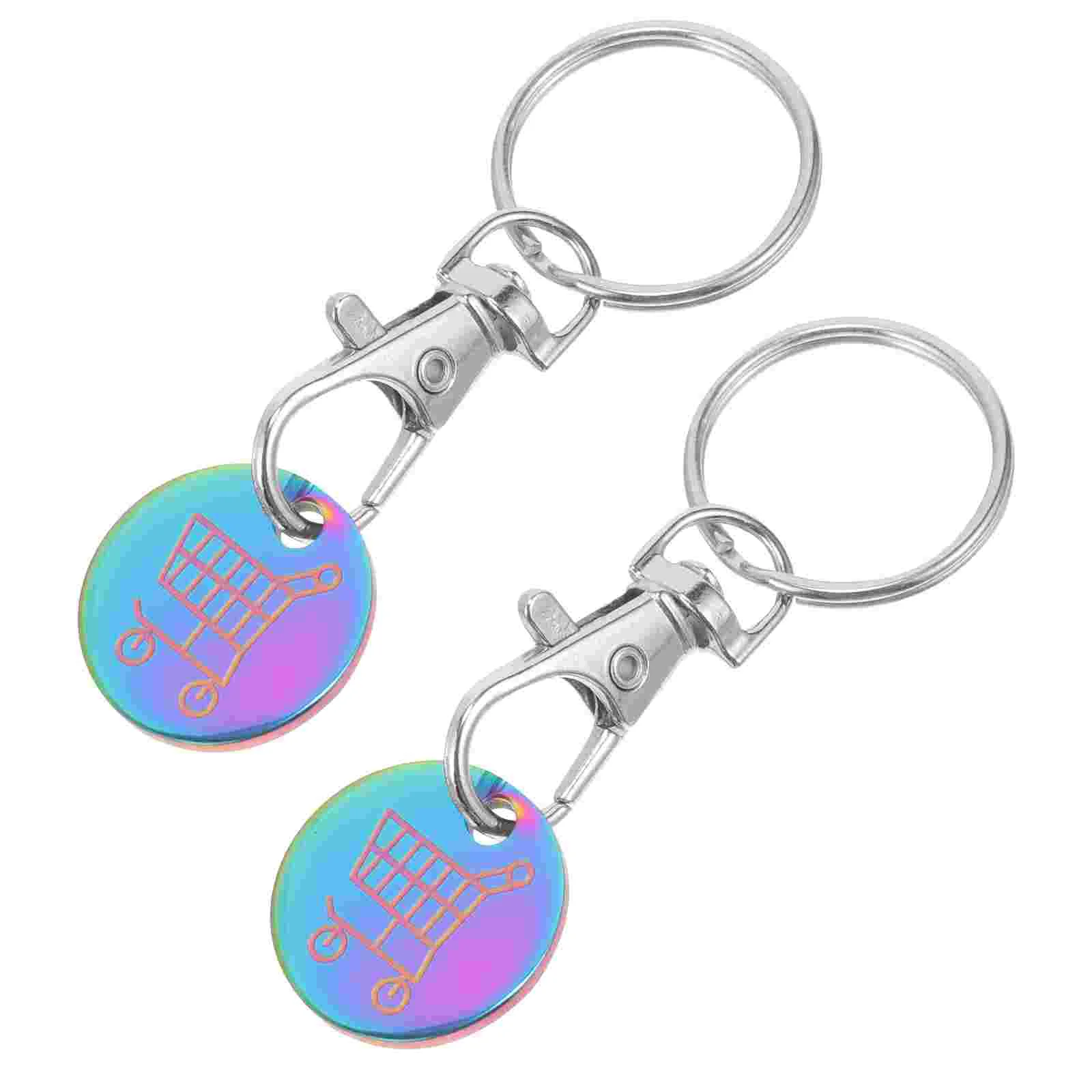 2 Pcs Token Keychain Shopping Trolley Pendant Coin Holder Titanium Steel Decor Rings