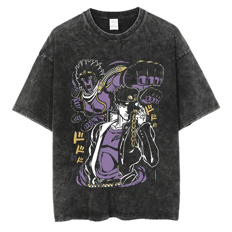 Anime JoJos Bizarre Adventure Washed Tshirts Hip Hop Retro Punk Vintage T Shirt Harajuku Cotton Summer Short Sleeve Top Tee