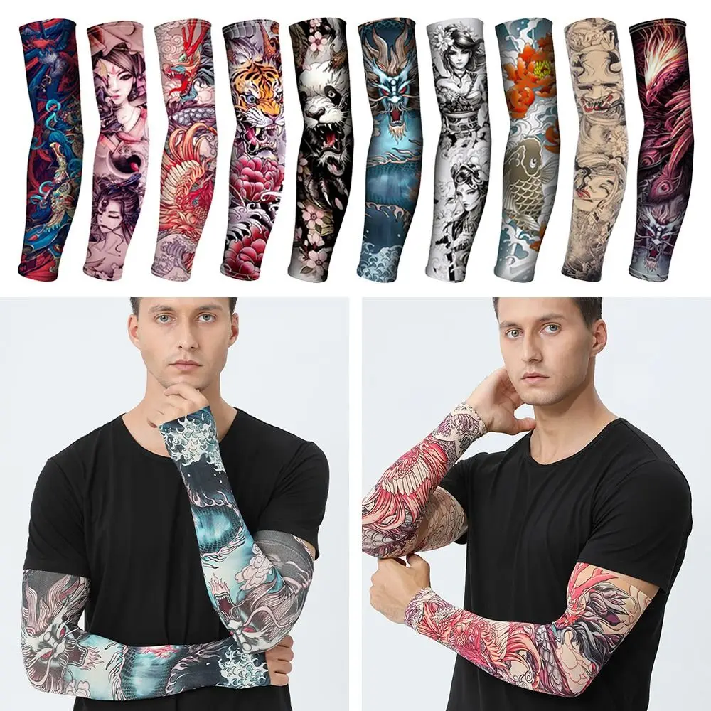 1Pair New Summer Cooling Basketball Running Outdoor Sport Tattoo Arm Sleeves Sun Protection Arm Cover Flower Arm Sleeves