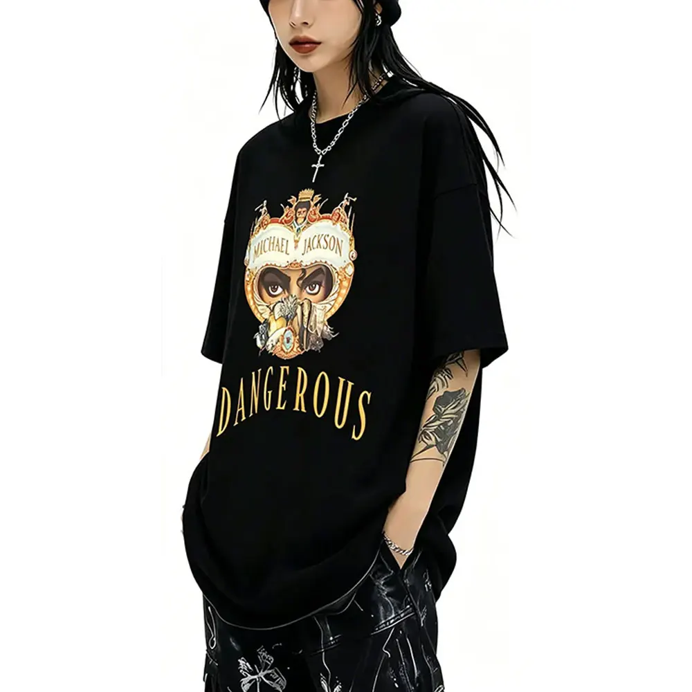 

Michael Jackson King of Pop Dangerous World Tour T-shirt Men's Vintage Gothic Rock T Shirts Male Oversized T-shirts Streetwear