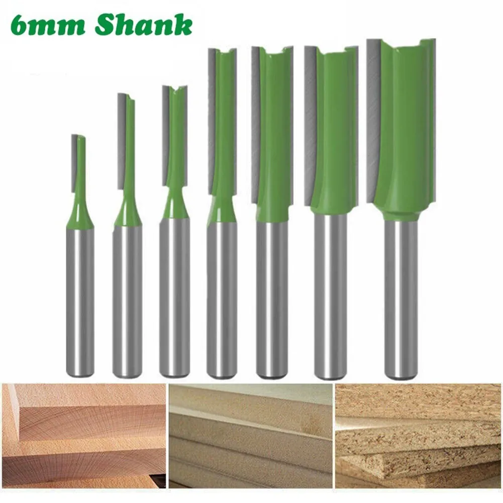 7 Sizes 1pc 6mm Shank Straight Bit Tungsten Carbide Single Double Flute Router Bit Wood Milling Cutter Woodworking Carving Tools