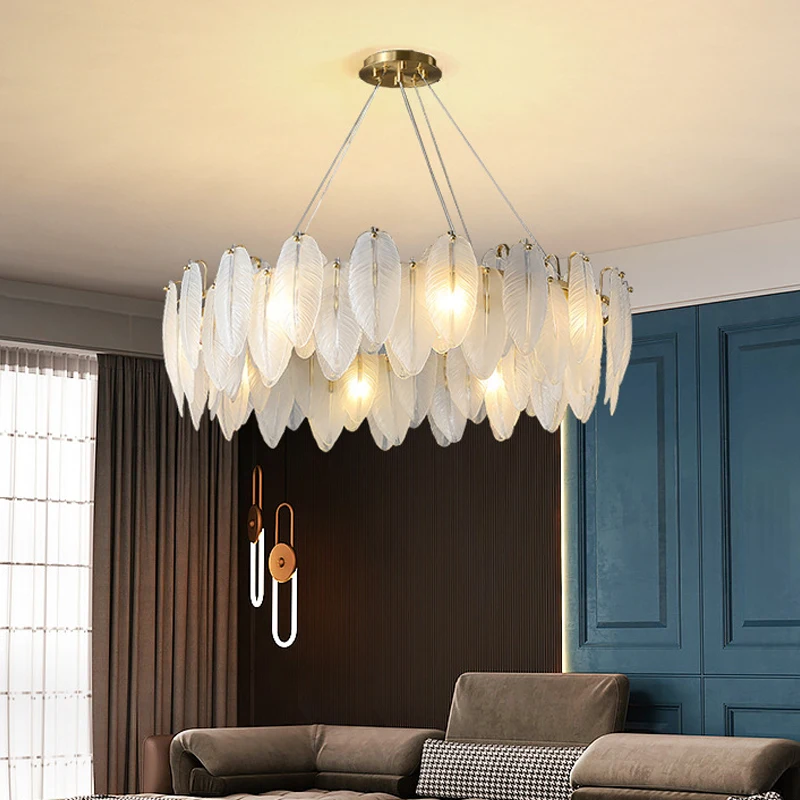 

Modern crystal chandelier living room feather ceiling lamp kitchen pendant lights dining room LED chandelier home decor lamps