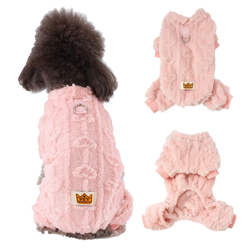 Warm Dog Clothes Soft Pet Jumpsuits For Small Medium Dogs Cats With D-ring Love Print Puppy Costume Teddy Chihuahua Pug Coat