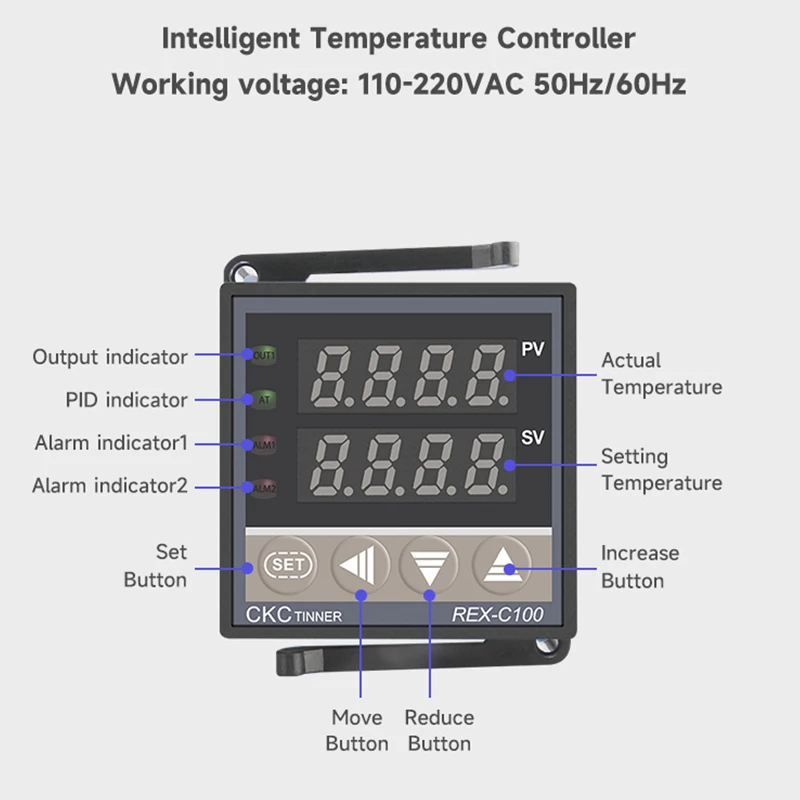 REX-C100 PID Temperature Controller Digital Display Thermostat SSR Relay Output REX C400 C700 C900 110V-220VAC K E J PT100 CU50