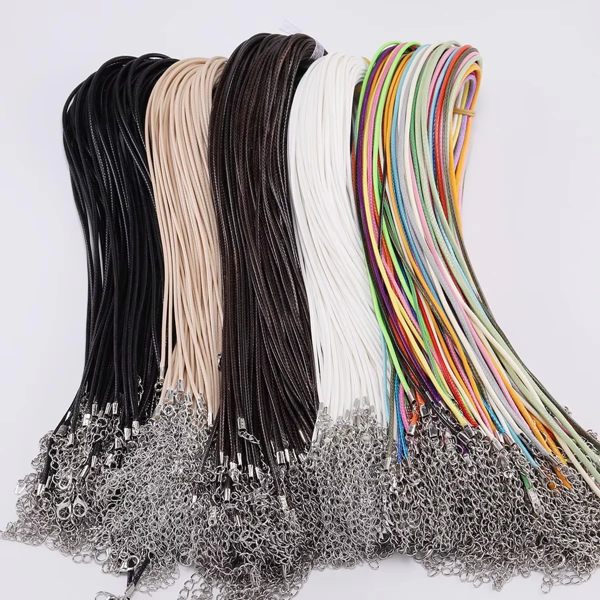 10 unids/lote de collar de cordón de cuero de 1,5/2mm de diámetro con cierre, cuerda trenzada ajustable para fabricación de joyería, suministros