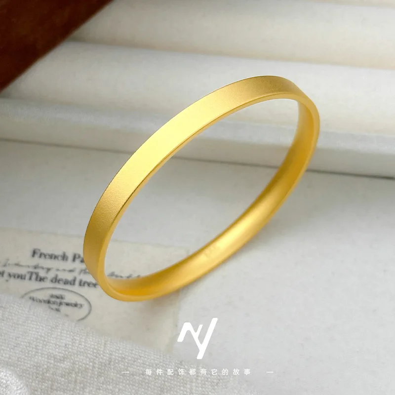 Ancient Method Flat Four-sided Ruyi Elemental Ring Bracelet 9999 24K Real Gold Matte Bracelet for Women