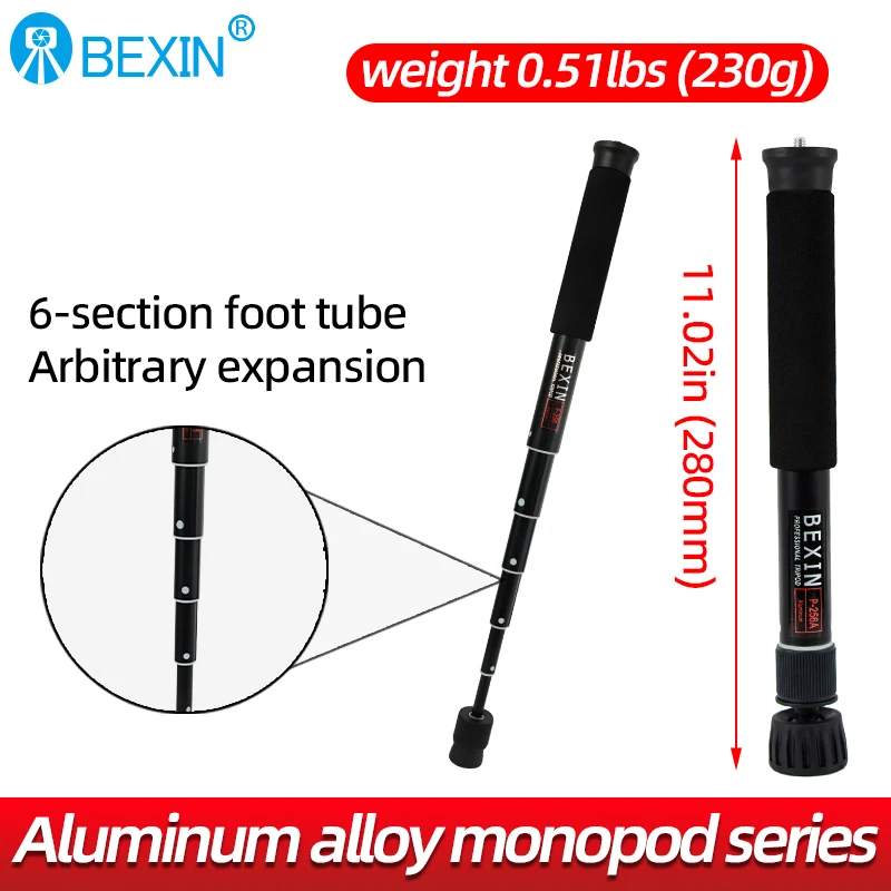 BEXIN P256 professional photography monopod convenient mobile travel monopod aluminum telescopic cane holder for SLR camera