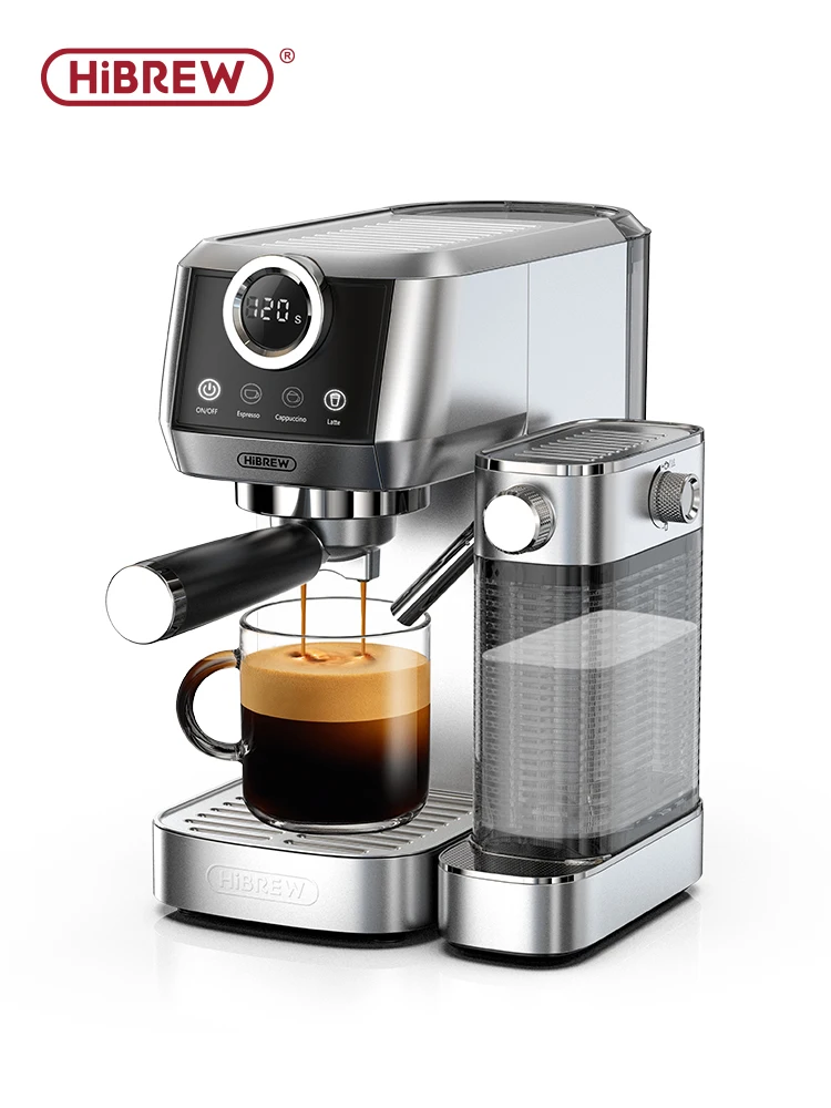HiBREW Halbautomatische Espresso-Cappuccino-Latte-Kaffeemaschine Automatischer Milchaufschäumer für Gemahlenen Kaffee Edelstahl H13A
