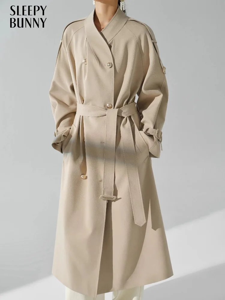 

Elegant Long Trench Coat Pleated Raglan Sleeve Overcoat Women Autumn Loose Fit Outerwear Chic Minimalist High-End Fashion Jacket