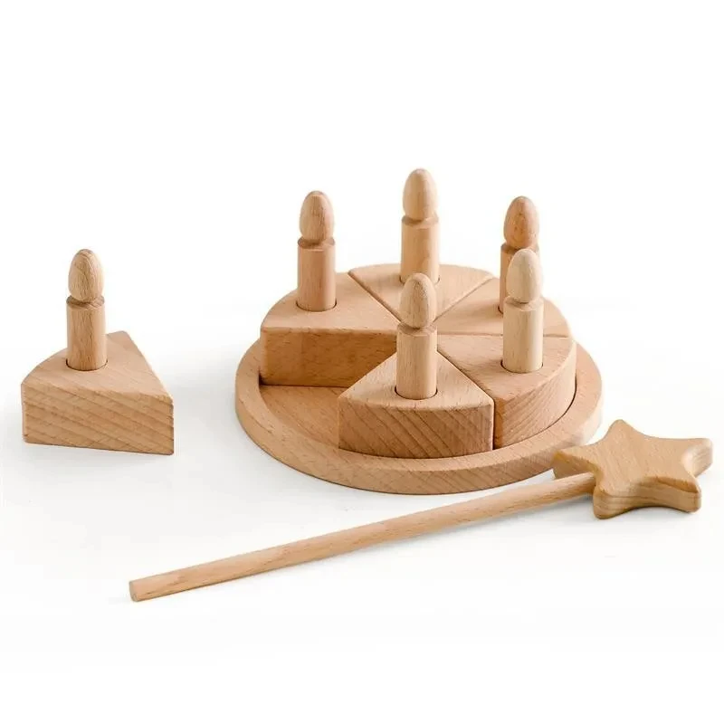 Simulazione di legno torta di compleanno giocattoli da cucina bambini fingono di giocare a casa giocattoli per la prima educazione giochi interattivi per bambini puntelli regalo