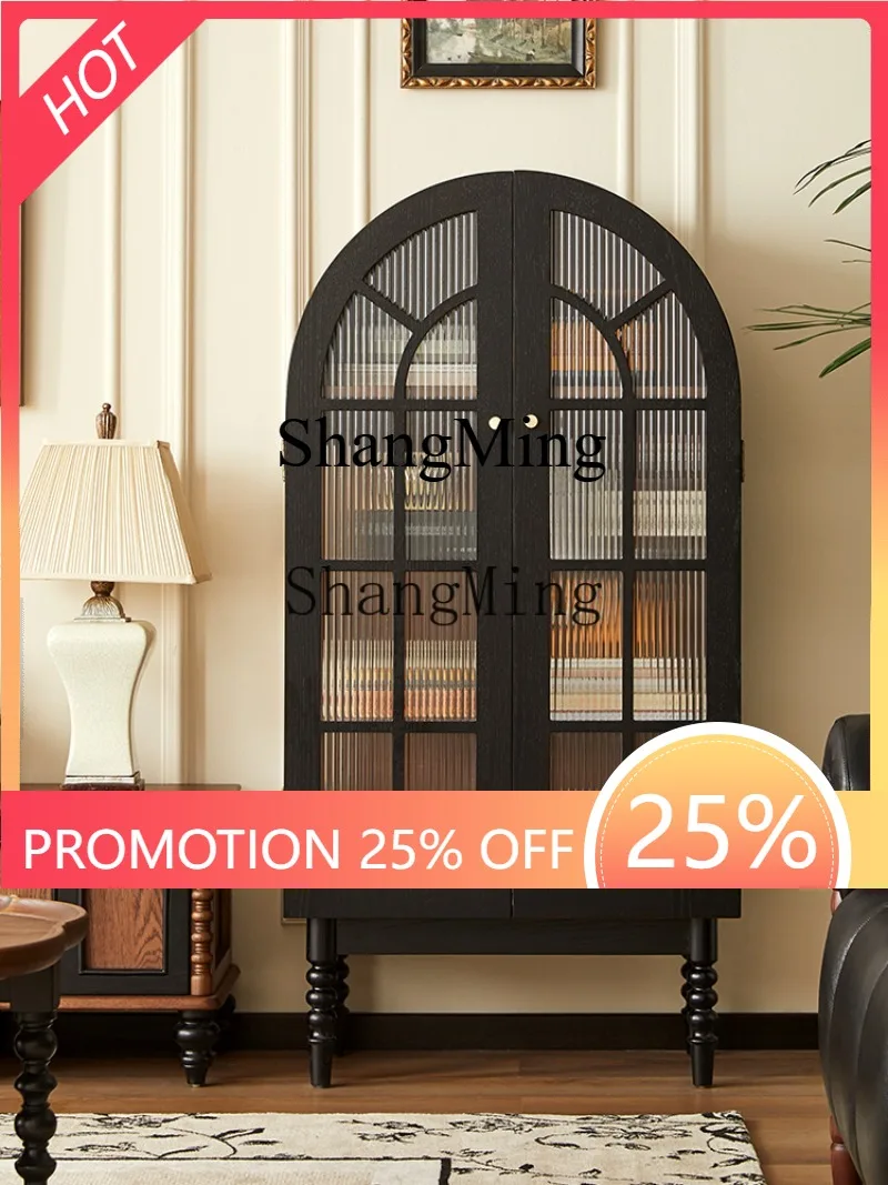 

ZYY бытовой высокоцентный ретро-фигурный шкаф из цельного дерева, арочный стеклянный шкаф для гостиной, ТВ, боковой шкаф, витрина