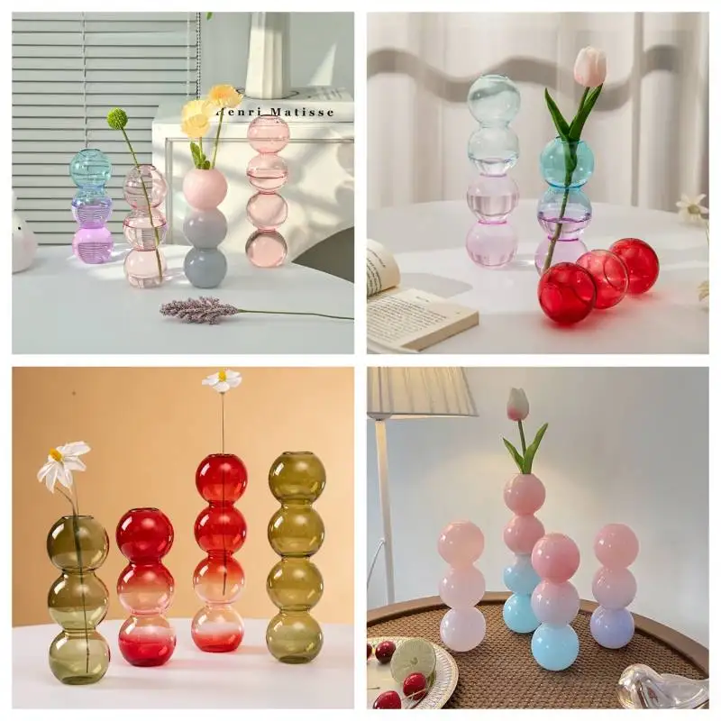 Florero de cristal de burbujas, florero para botella, decoración del hogar, floreros para decoración estética de la habitación, jarrones decorativos de colores