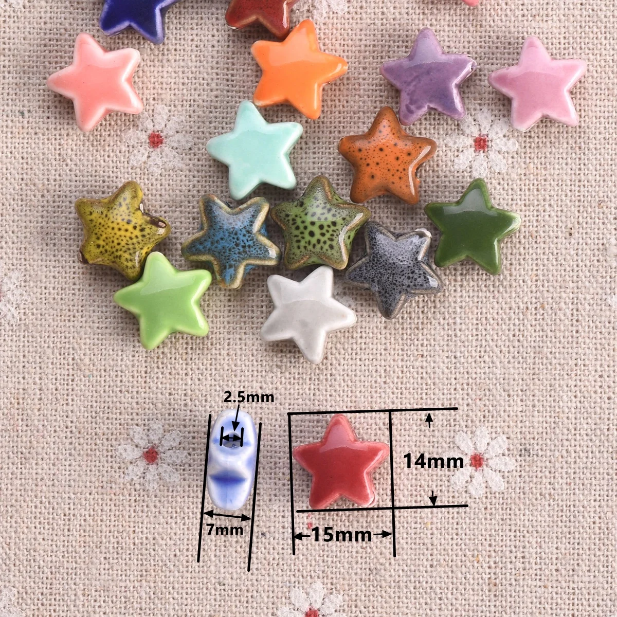 Cuentas sueltas de porcelana de cerámica esmaltada brillante en forma de estrella para la fabricación de joyas, hallazgos de pendientes DIY, 14mm,