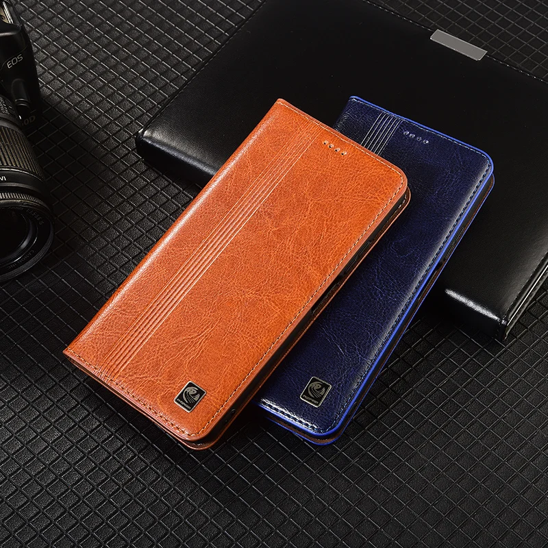 Genuine Leather Phone Case For ZTE Nubia Z60 Z60S Z70 Z70S Z80 Pro Ultra Vertical Line Pattern Of Flip Wallet Cover Case Cowhide