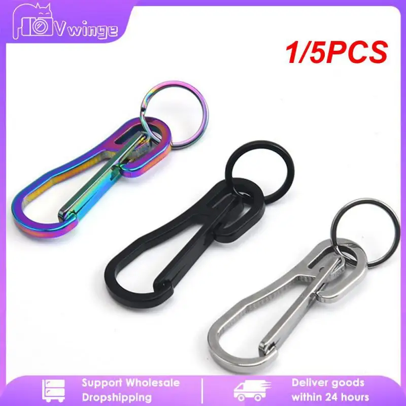 1/5PCS Black Stainless Steel Keychain Durable Automotive Interior Products Car Key Chain Strong Rebound Force Of Shrapnel