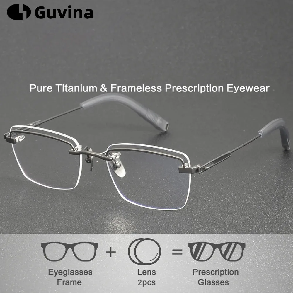 

Prescription Eyeglasses Men's Titanium Square Frameless Optical Glasses Frame Myopia Handmade Eyewear Flexible Rimless Glasses