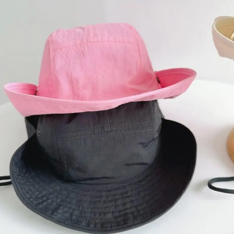 

F19F Quick Drying Adjustable Fisherman Hat Kids Headwear FOR Sports Drawstring