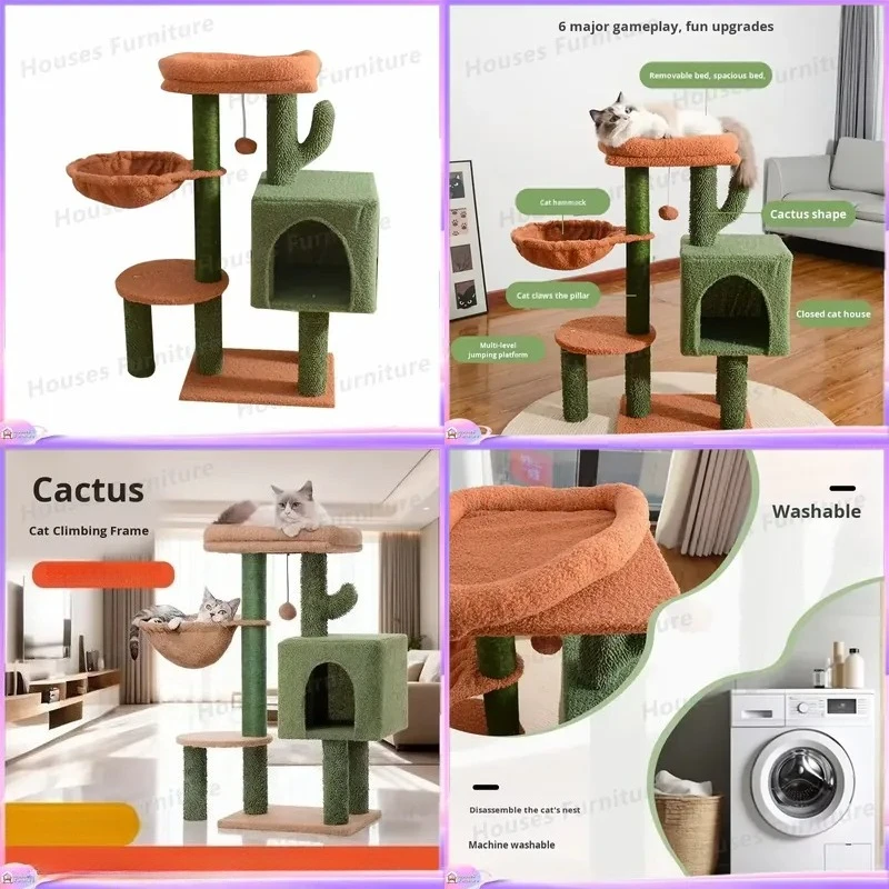 grand-arbre-a-chat-en-bois-avec-poteaux-a-gratter-et-niches-pour-chats-87-cm-de-haut-style-cactus-structure-d'escalade-centre-d'activites-pour-chatons