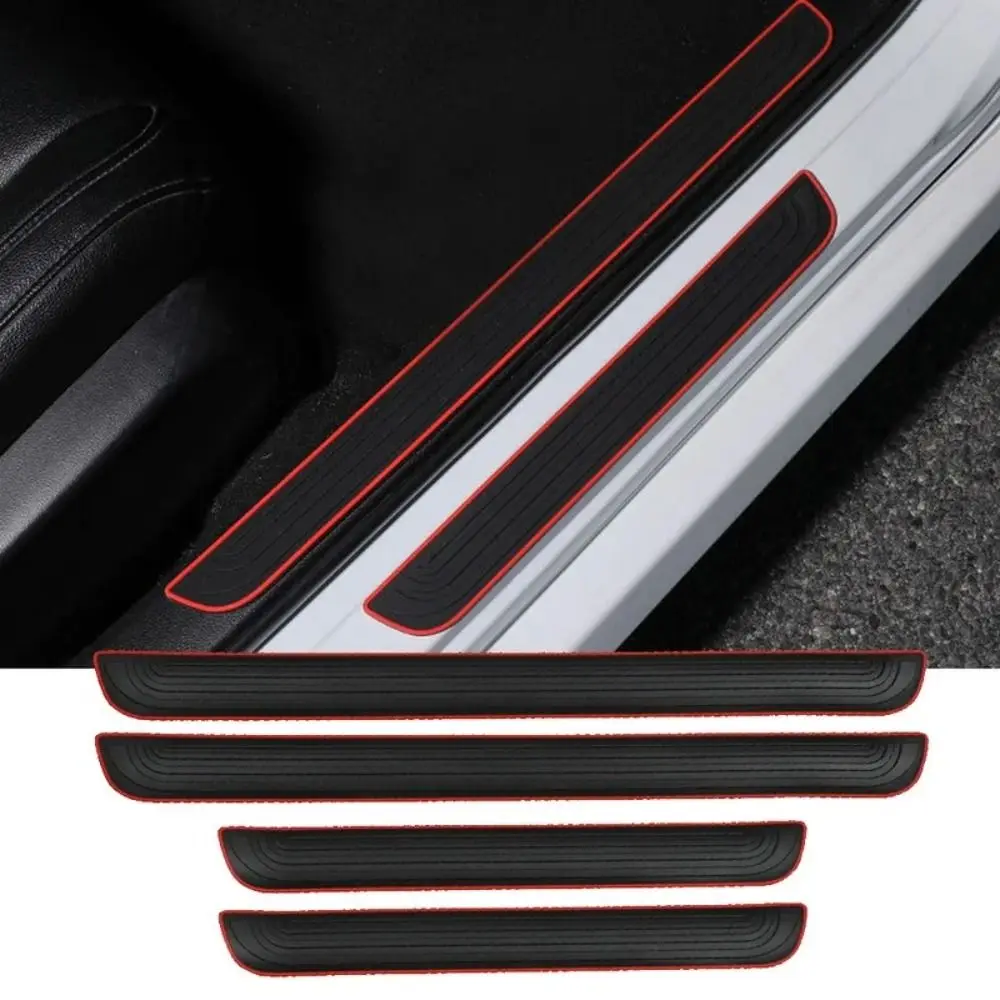 4pcs Anti-scratch Car Door Sill Scuff Covers Car Accessories PVC Rubber Autos Step Protector Adhesive Plate Universal