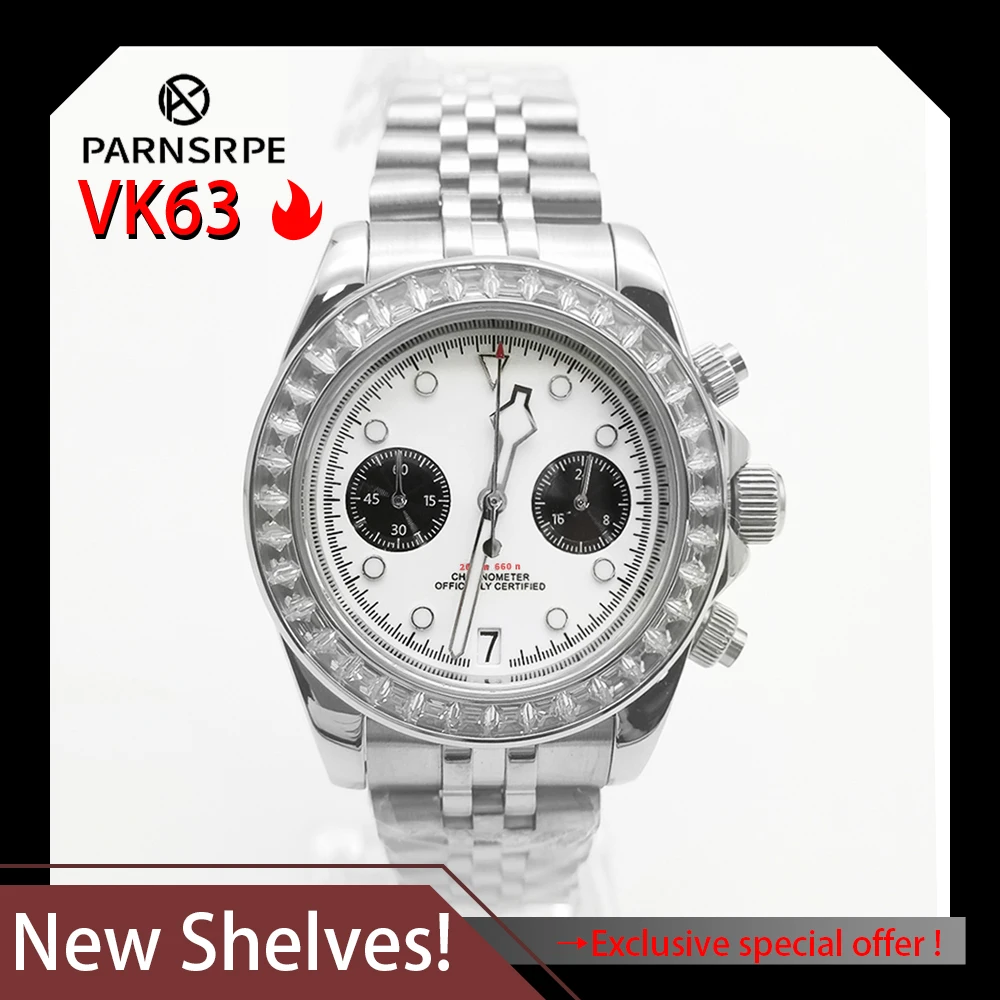 

Panda dial Retro Luxury Quartz Watch For Men Sapphire Waterproof WristWatch Sport Chronograph,VK64 quartz movement