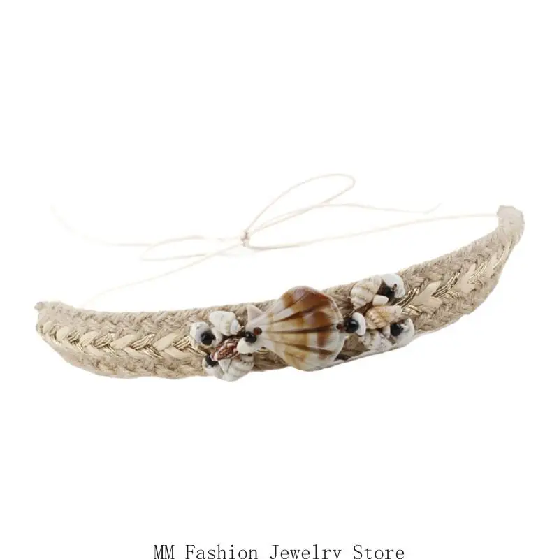 

D0UB ручная тканая лента для шляпы для взрослых с декором из морских ракушек, этническая панамская шапка, лента для женщин и для