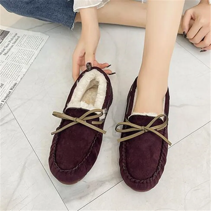 2024 New 100% Natural Wool Genuine Leather Women Flat Winter shoes Women Moccasins Casual Loafers Plus Size Winter shoes