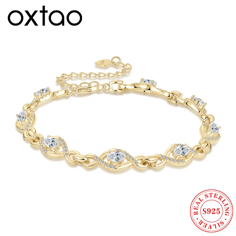 

OXTAO Real 925 Sterling Silver Bracelet for Women 3x5mm Oval Cut Moissanite Infinity Link Bracelet Fine Birthday Jewelry Gift
