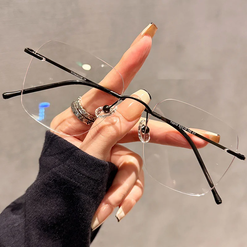 

OKH Large Frame Borderless Titanium Frame Myopia Glasses for Men and Women Customized Prescription Eyeglasses Reading