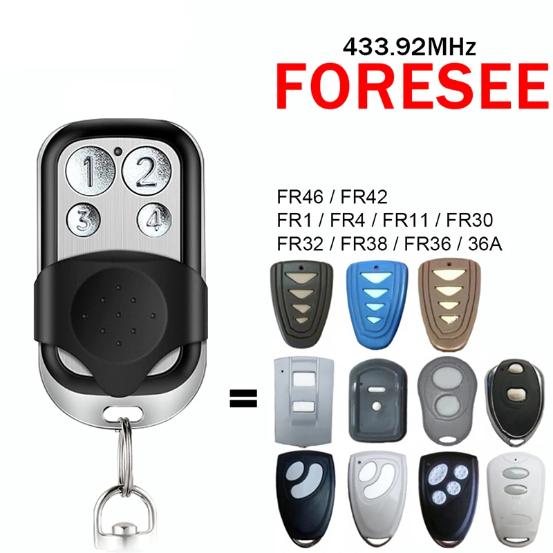 

FORESEE FR1 FR4 FR11 FR30 FR32 FR36 FR36A FR38 FR42 FR46 Garage Door Remote Control 4 Buttons Transmitter 433.92MHz Rolling Code