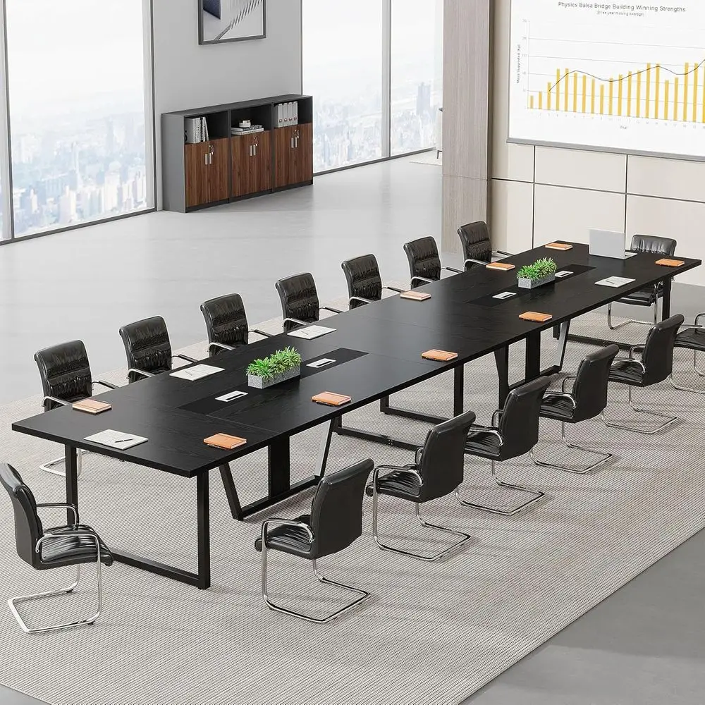 8T Conerence Table Set o 2, Large Meeting Podcast Table or 10 People, BusinStyle Wooden Training Table with Strong Metal e or Oi