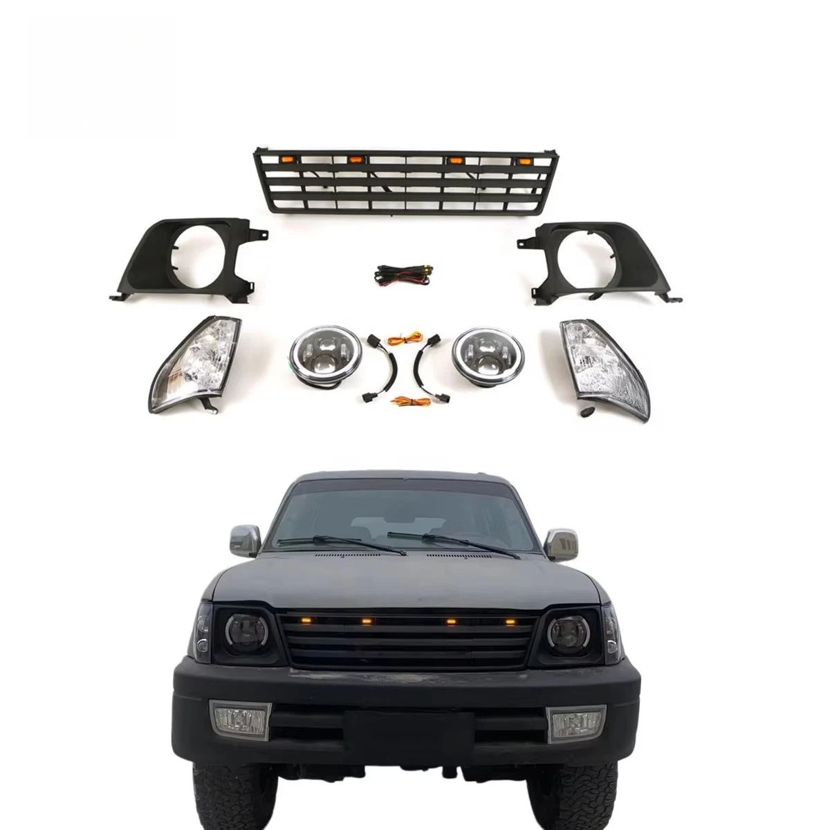 ABS Front Body Kits Grille With HeadLight Corner Light Frame For Toyota Land Cruiser For 1993-2002 LC95 Fj95 Car Parts