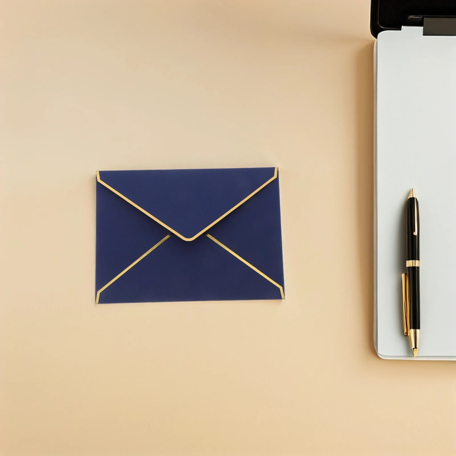 

50Pcs V-Flap Envelopes Paper Thick 7.3x5.3 Gold Foil Border Wedding Invitations Cards Baby Shower Graduation Party