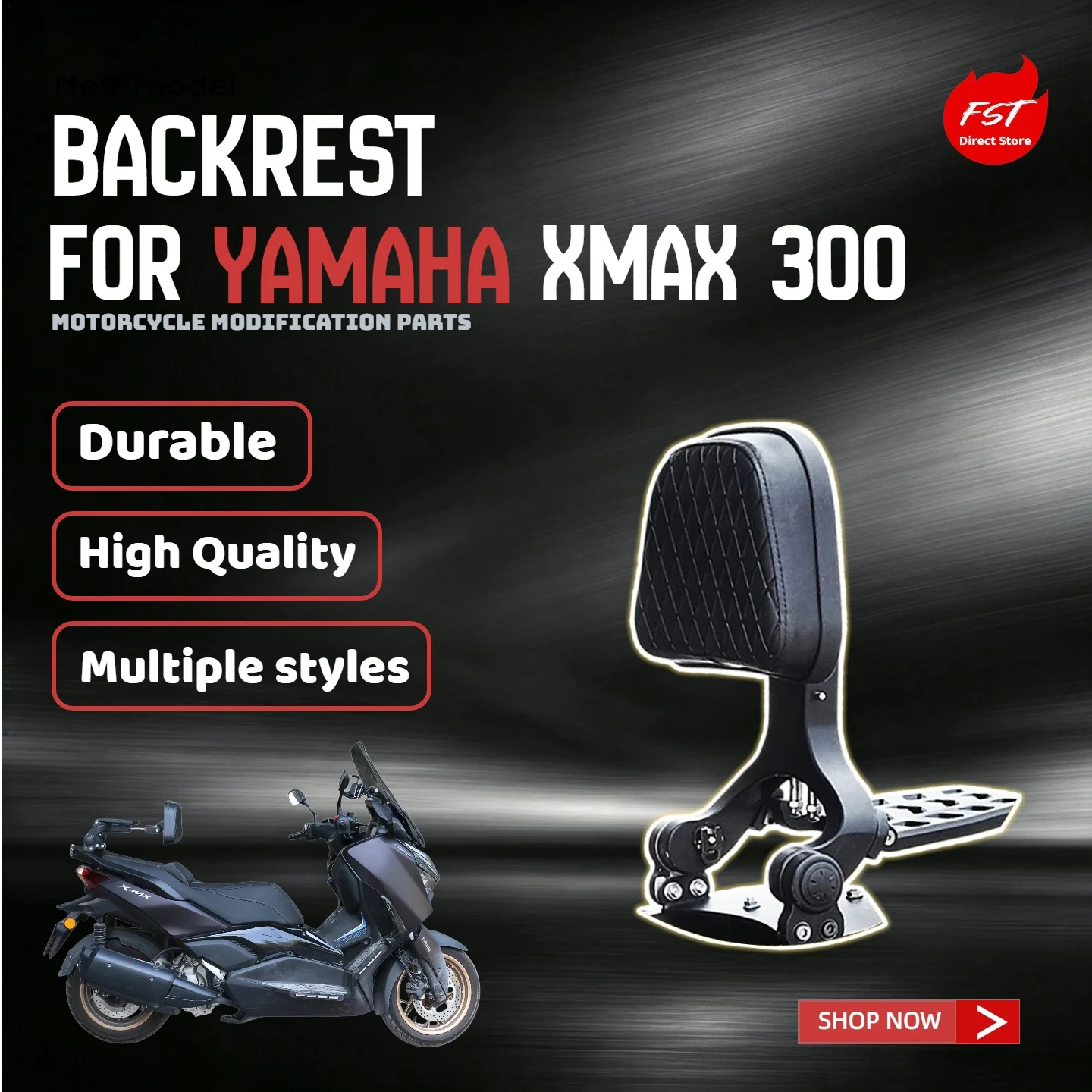 For YAMAHA XMAX 300 Aluminum Folding Backrest, Telescopic Waist Support Sissy Bar Motorcycle Mod Parts