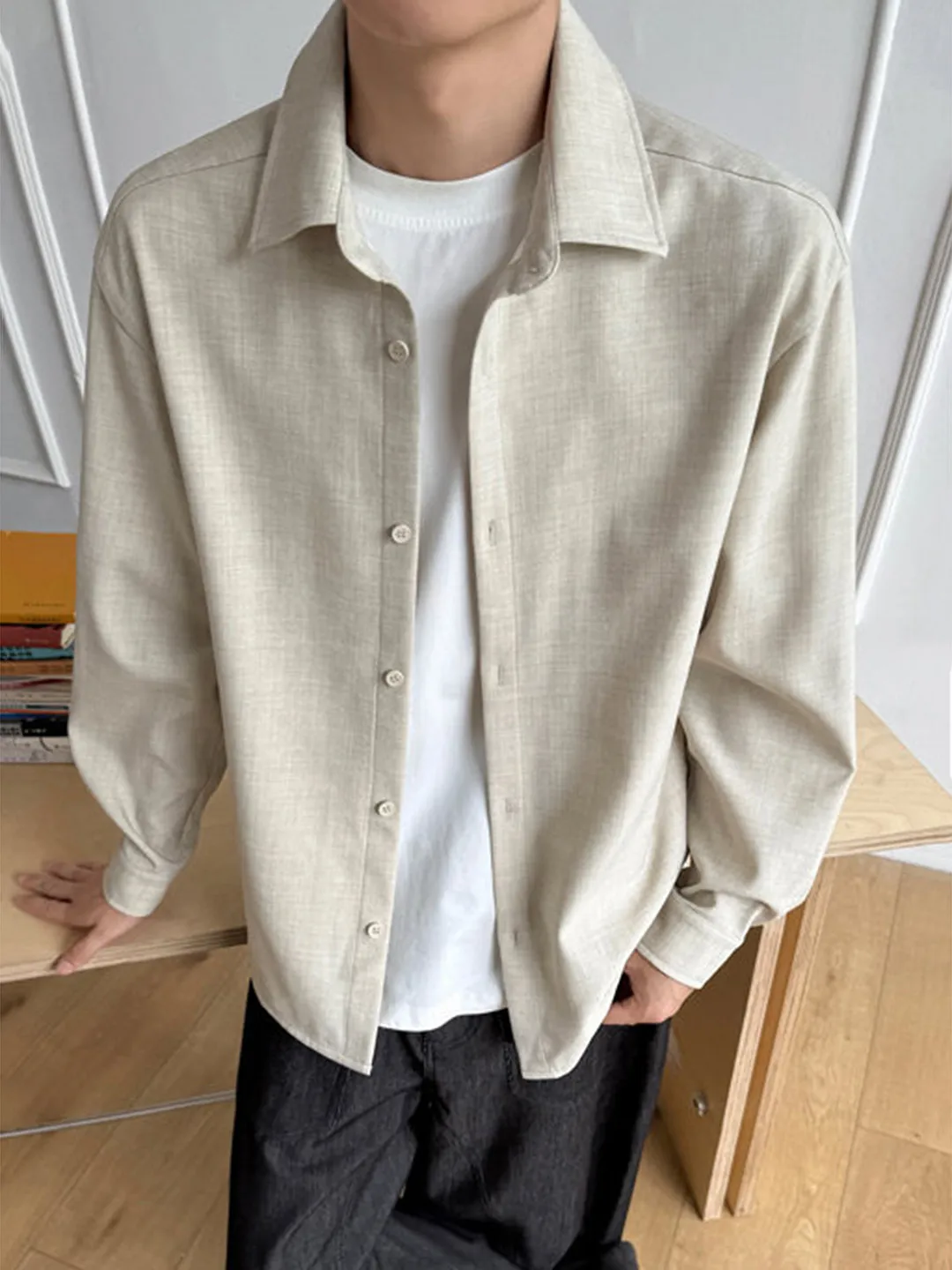 Lightweight Long Sleeve Men's Shirt Casual Style Loose Fit Breathable Sun Protection Flip Collar Outerwear for Autumn