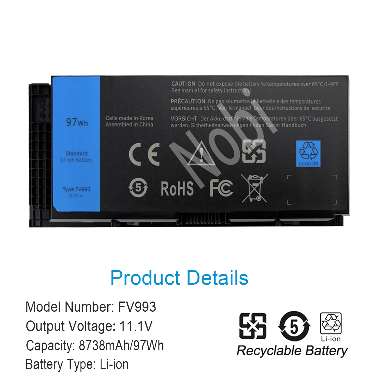 노비 11.1V 97Wh FV993 DELL Precision M4600 M4700 M4800 M6600 M6700 M6800 FJJ4W T3NT1 PG6RC N71FM R7PND OTN1K5