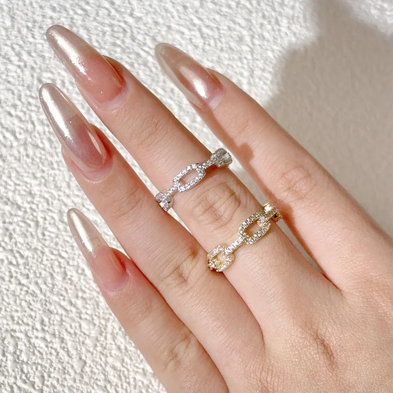 Cubaanse Link Crystal Ring Voor Vrouwen Iced Out Volledige Zirkoon Hollow Finger Rings Hip Hop Sieraden Punk Party Koppels Accessoires OHR069