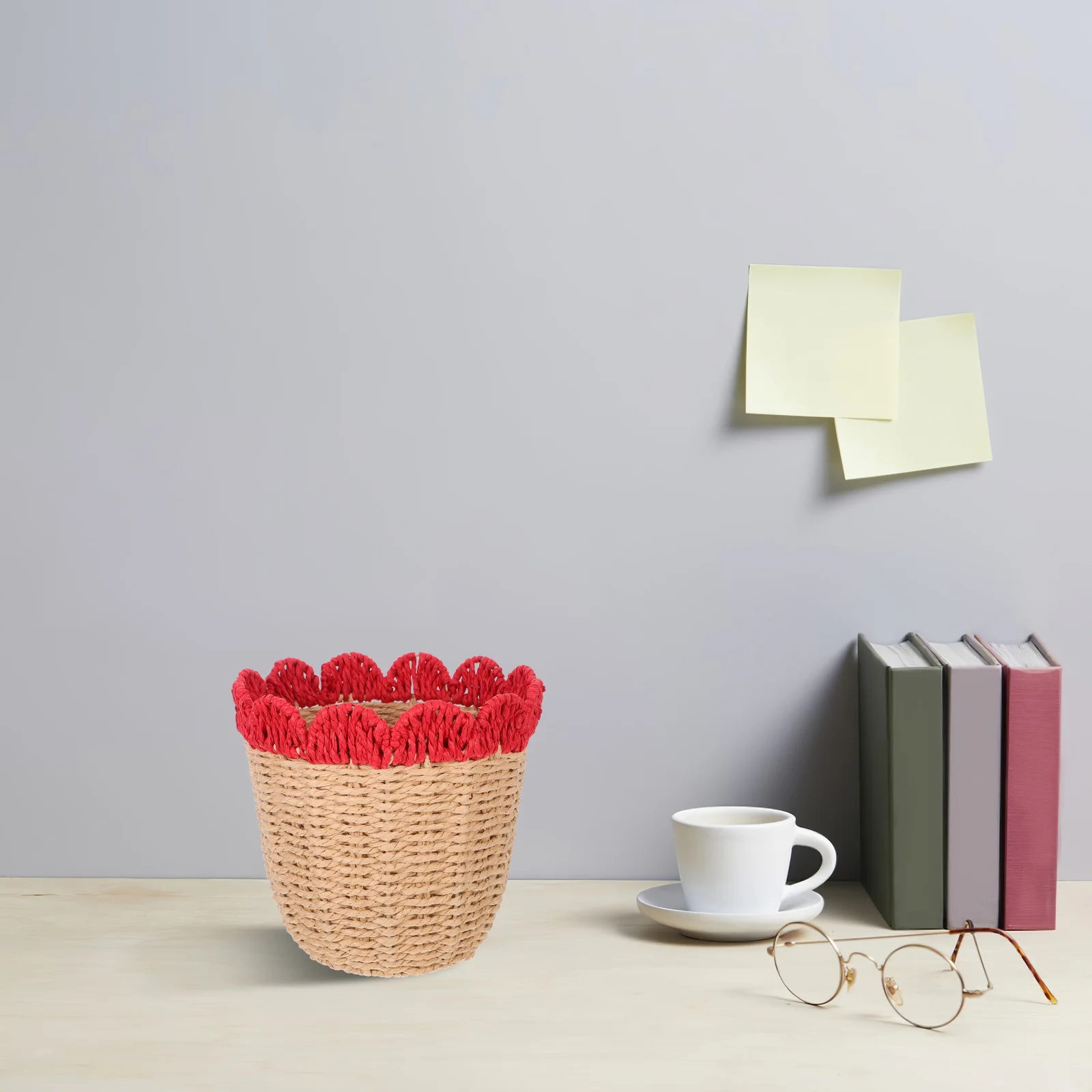 

Multifunctional Storage Basket Handwoven Paper Rope Round Scalloped Edge Organizer Bin For Desktop Countertop Shelf Wardrobe