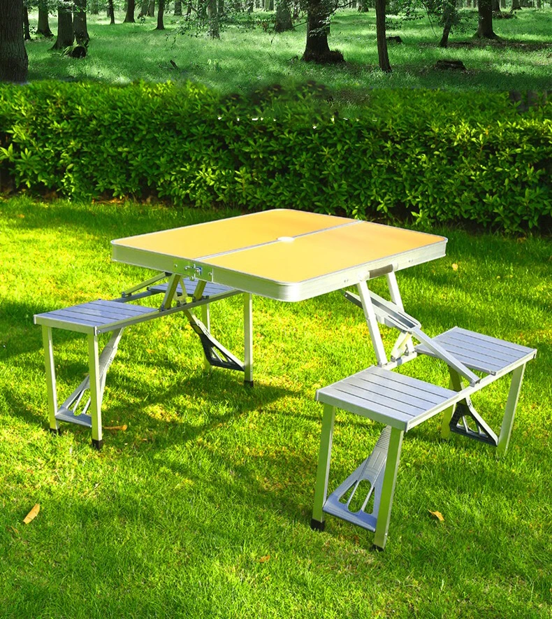 Aluminum Alloy One-piece Table and Chairs Dining Folding Table Portable Stall Publicity Burning Table and Chairs Set