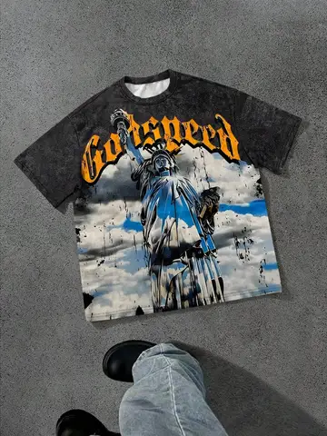 The new men's T-shirt for the summer of 2025 features a casual fashionable soft and breathable 3D angel pattern print