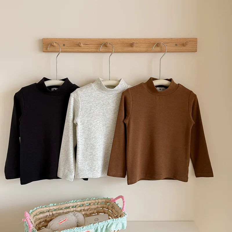 2-10T Toddler Autumn Winter Cotton Tshirt Kid Baby Boy Girl Clothes Long Sleeve Turtleneck T Shirt Thick Basic Tee Top Outfit