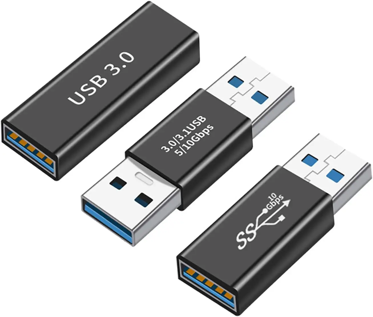 

3 Pack USB 3.0 Adapter Cable Set, Black, USB 3.0 Female to Female, Male to Male, Female to Male, High Speed Coupler Connector