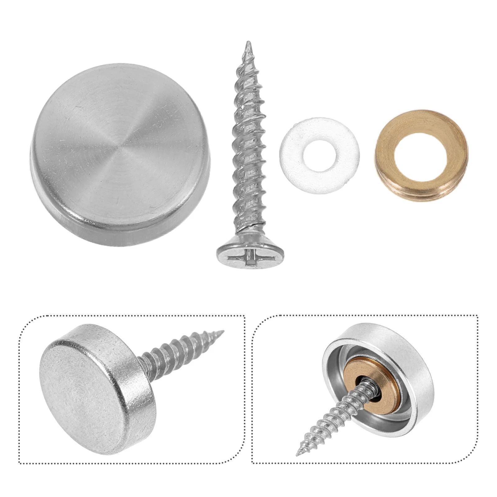 

10Set Stainless Steel Mirror Screws 16Mm with Decorative Caps Flush Mount Glass Panel Fixings for Wardrobe Cabinet Door Sign