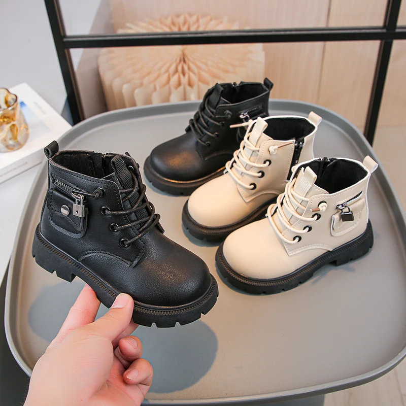 

2025 New Children's Fashion Boots Winter Thickened Boys Girls' Anti Slip Warm Leather Boots Zipper Kids Casual