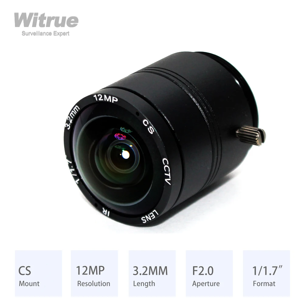 Witrue HD 12MP CS Mount CCTV Lens 3.2MM Wide View Angle 150 Degree Aperture F2.0 Format 1/1.7\