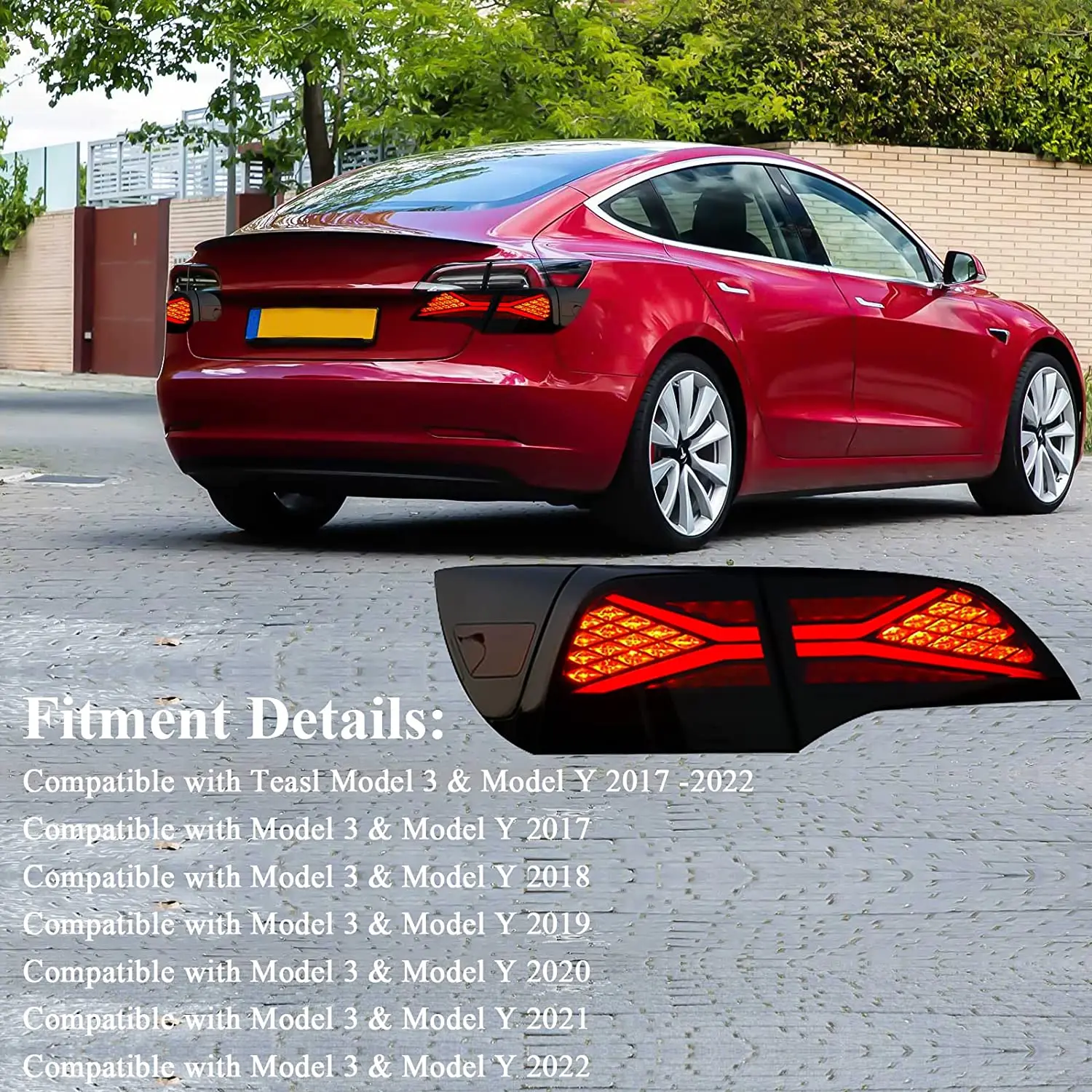 LED Tail Light for Tesla Model 3/Y 2017-2022 X-ray Dynamic Sequential Turn Signal DRL Start Animation Dynamic Rear Light Assembl