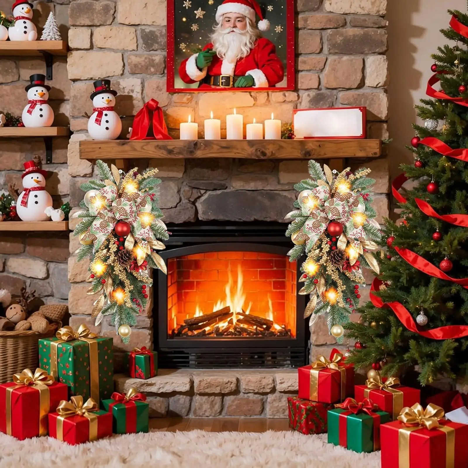 

Рождественская подвесная гирлянда с бантом из сосны, декоративный праздничный художественный венок, праздничная тема, многофункциональный реквизит для вечеринки, новогодний декор